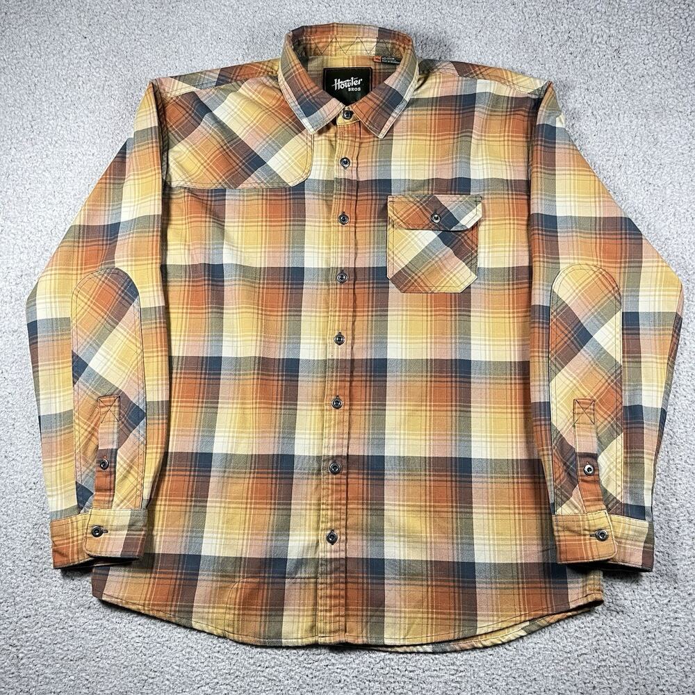 Howler Brothers Shirt Mens XL Orange Plaid Button Harkers Flannel Long Sleeve